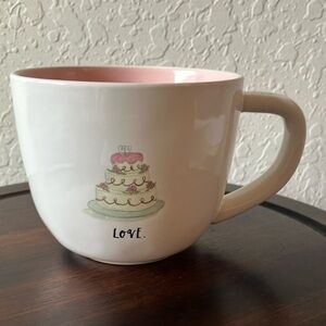 Rae Dunn: White with Pink- “Love”- wedding cake- Mug
